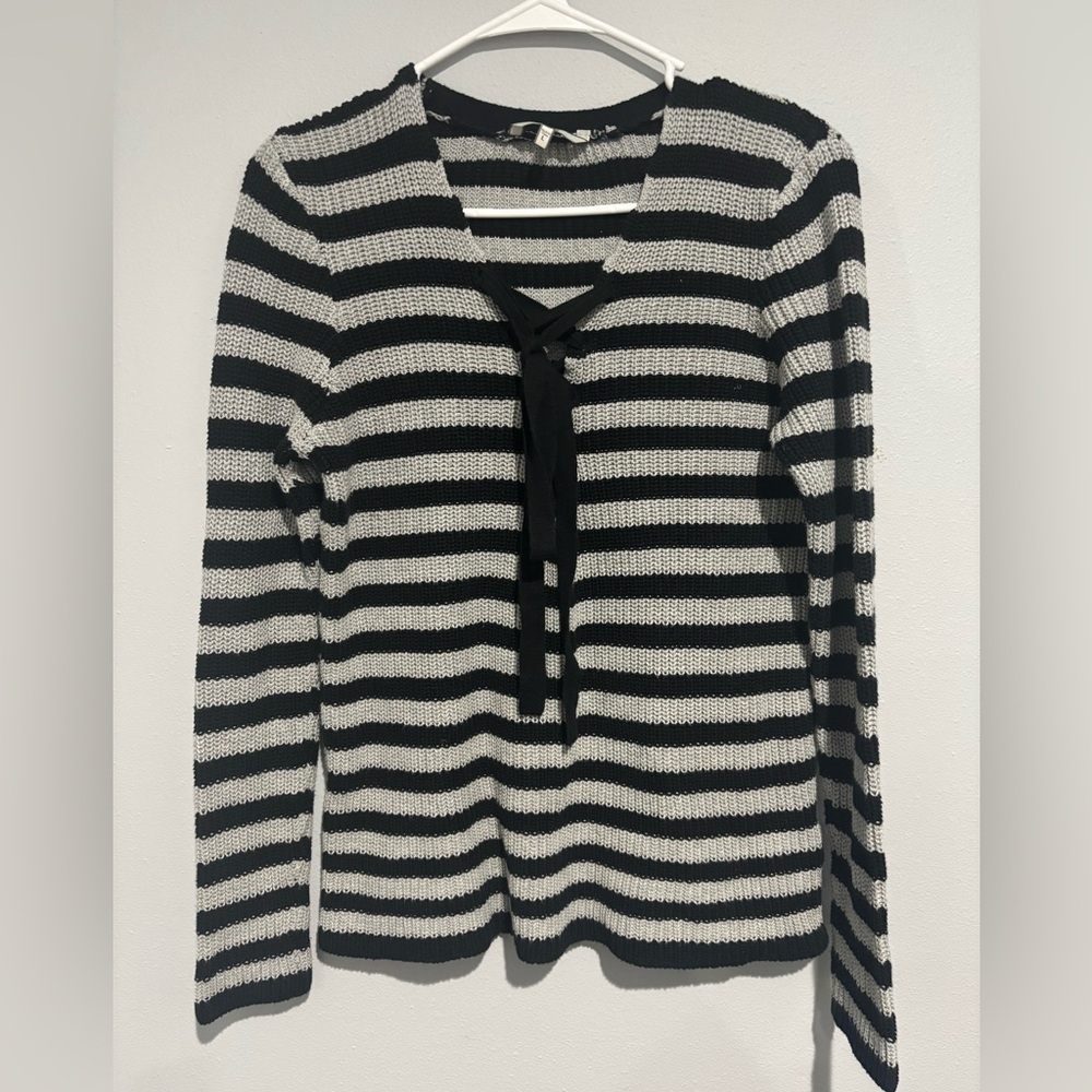 BKE Women’s black & gray stripped knit sweater